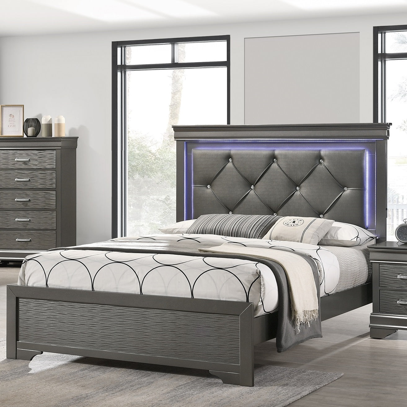 Dark Gray Faux Leather Tufted Headboard