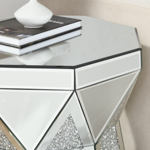 Drum Style Coffee Table with Crystal Inlay - Silver
