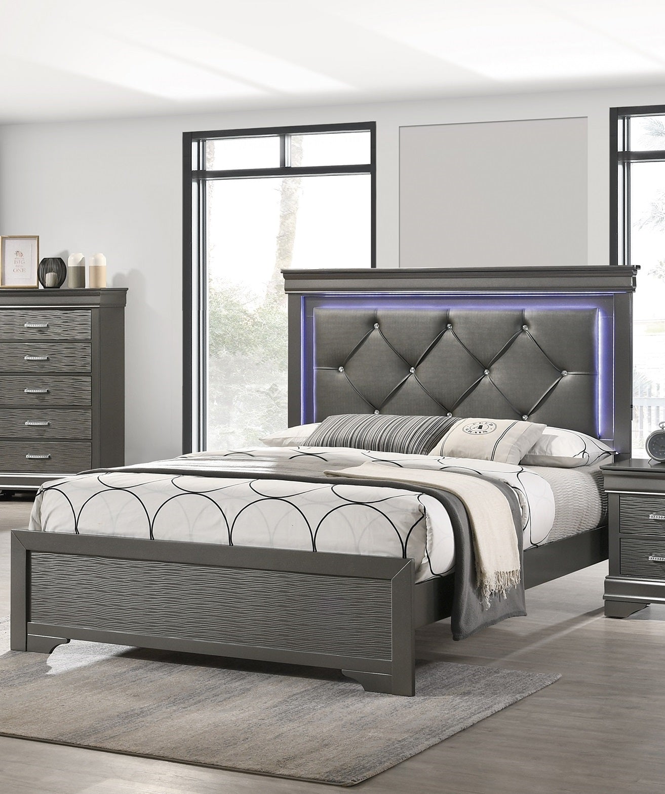 Dark Gray Faux Leather Tufted Headboard