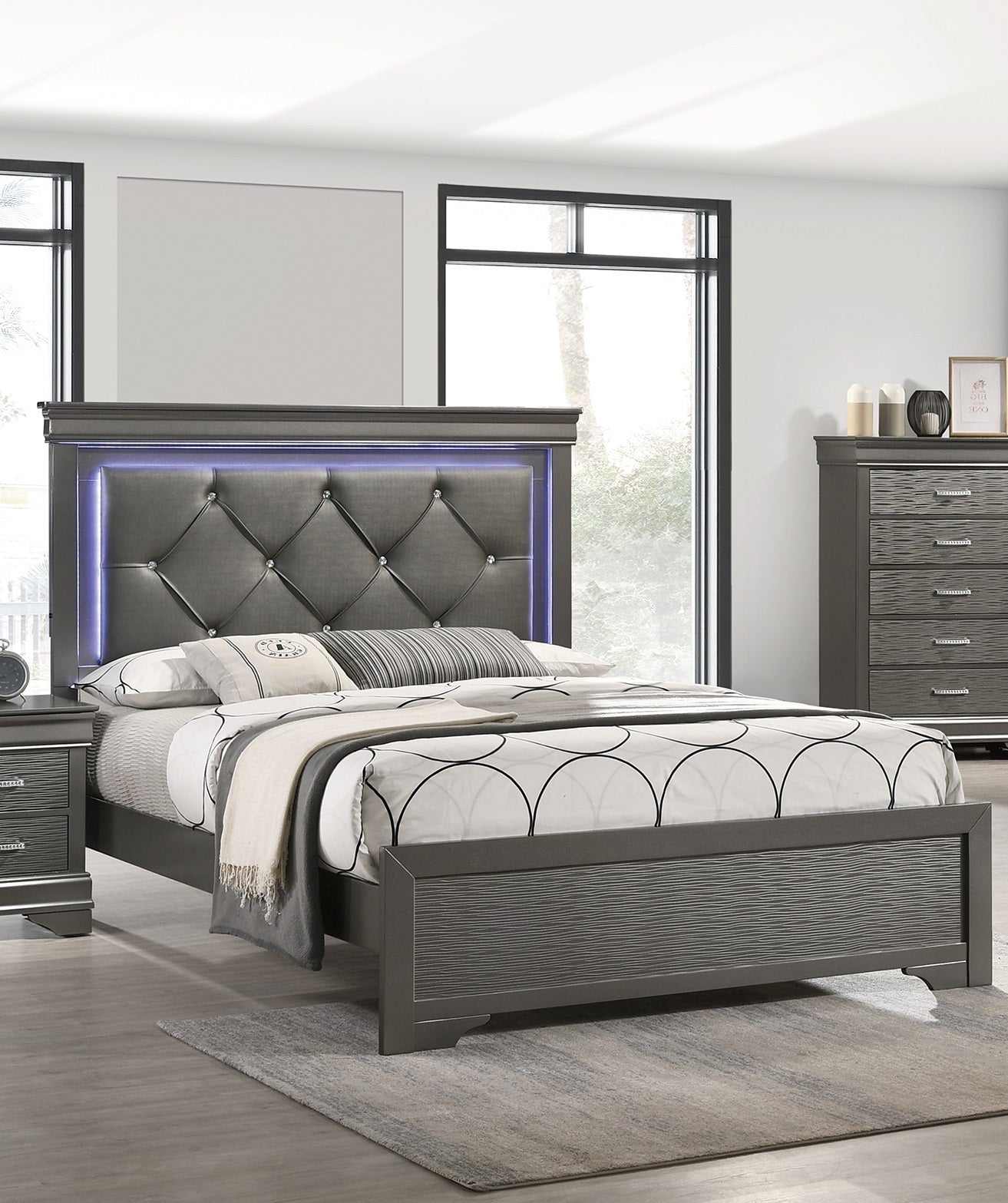 Dark Gray Faux Leather Tufted Headboard