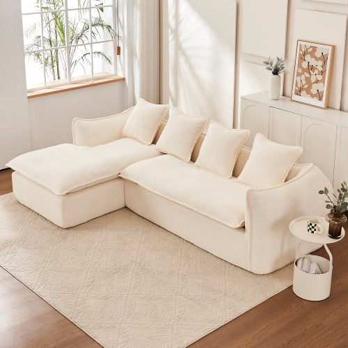 L-Shape Sleeper Sectional with Chaise - Beige & Grey