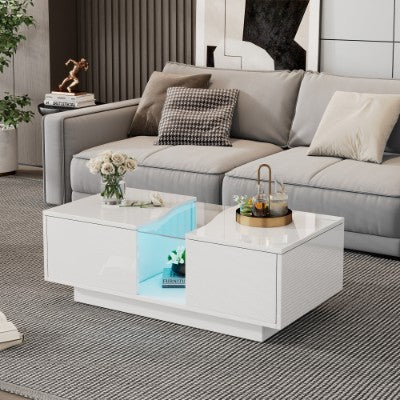 LED High Gloss Coffee Table - White