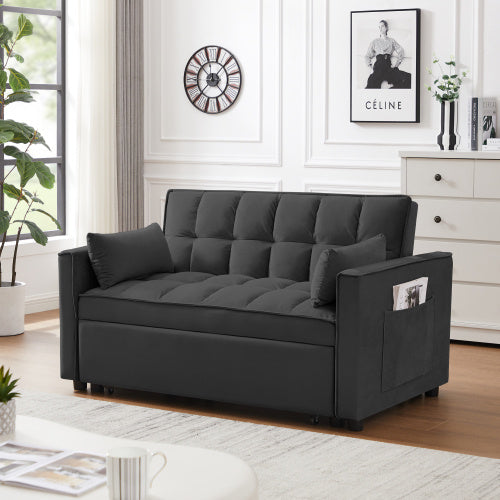 Velvet Loveseat Futon with Pullout Bed - Black