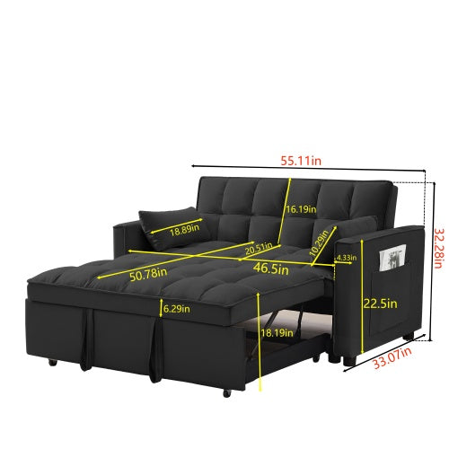 Velvet Loveseat Futon with Pullout Bed - Black