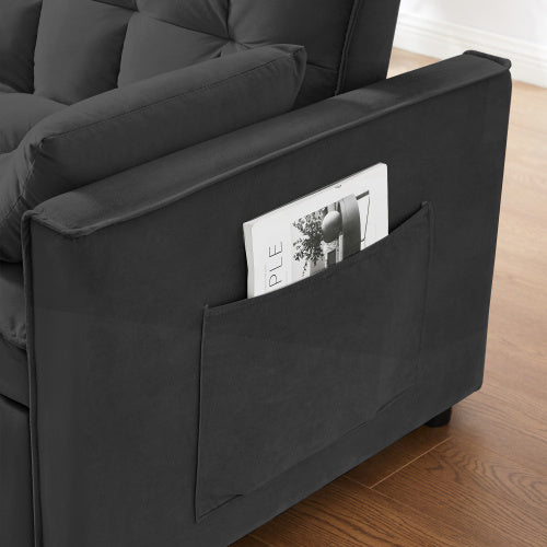 Velvet Loveseat Futon with Pullout Bed - Black