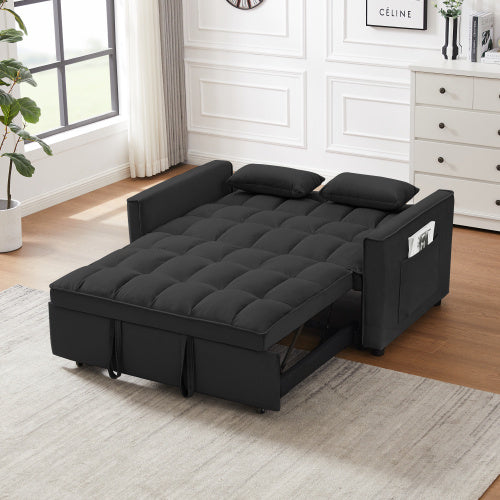 Velvet Loveseat Futon with Pullout Bed - Black