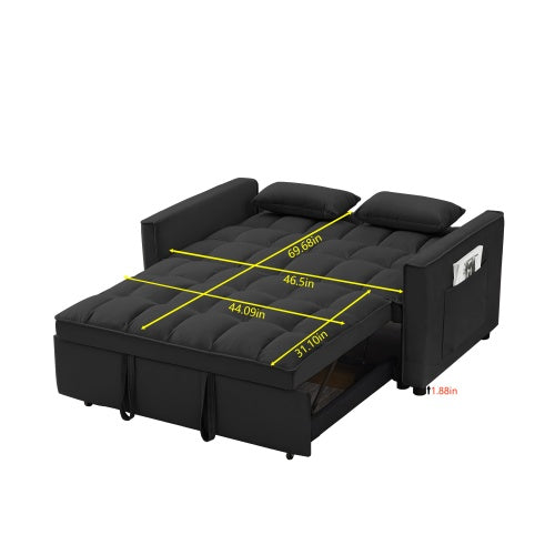 Velvet Loveseat Futon with Pullout Bed - Black