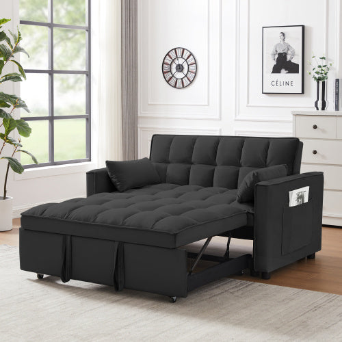 Velvet Loveseat Futon with Pullout Bed - Black
