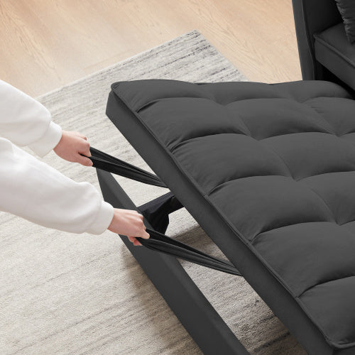 Velvet Loveseat Futon with Pullout Bed - Black
