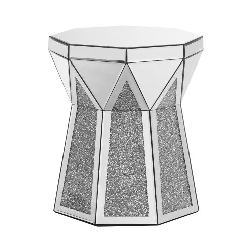 Drum Style Coffee Table with Crystal Inlay - Silver