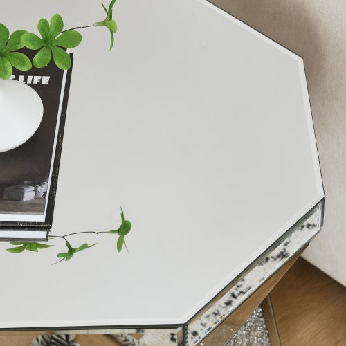 Drum Style Coffee Table with Crystal Inlay - Silver