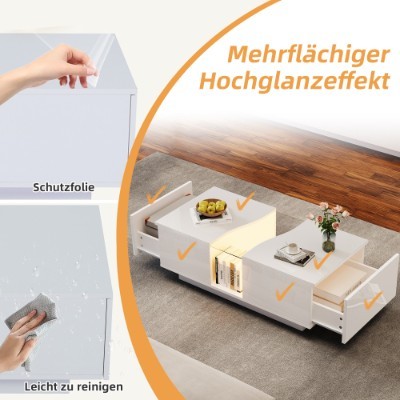 LED High Gloss Coffee Table - White