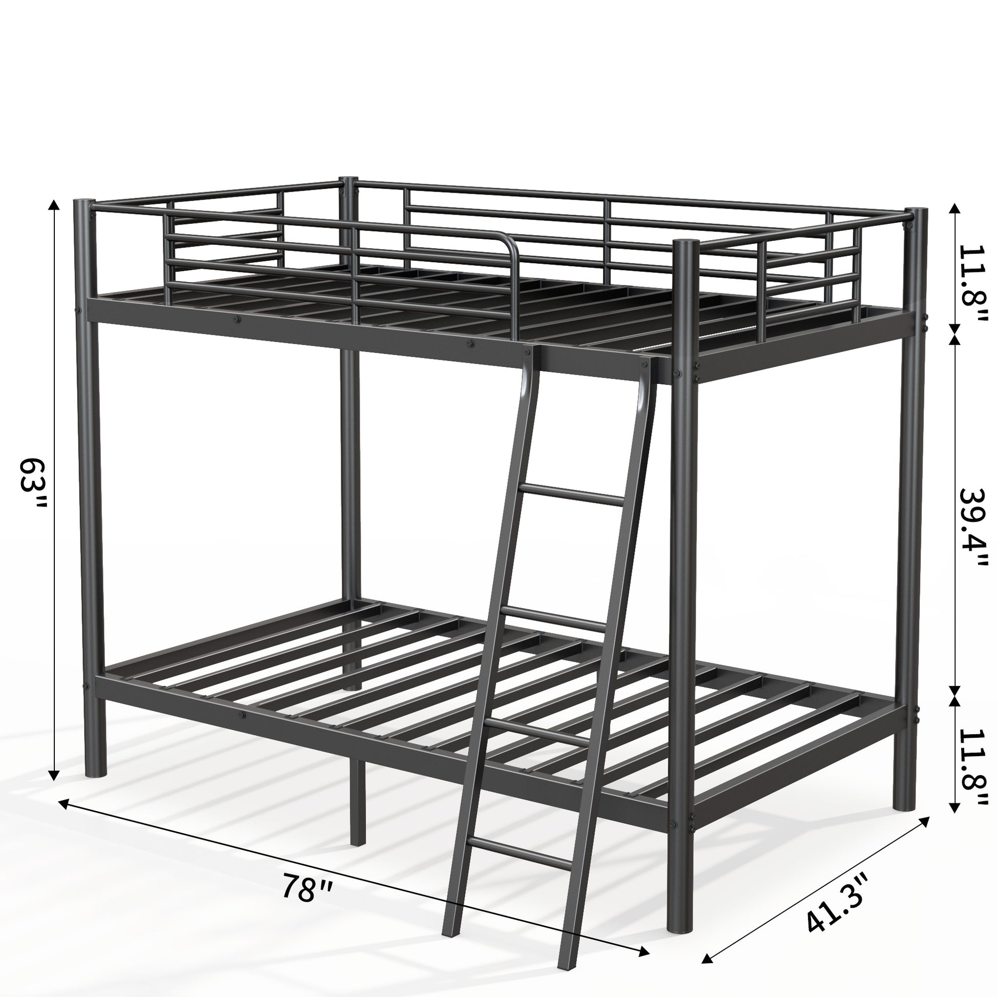 Loft Bunk Bed Twin Over Twin Size With Ladder And Guardrail-Black