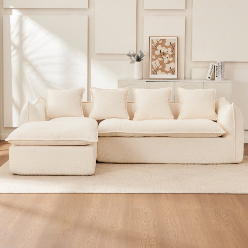 L-Shape Sleeper Sectional with Chaise - Beige & Grey