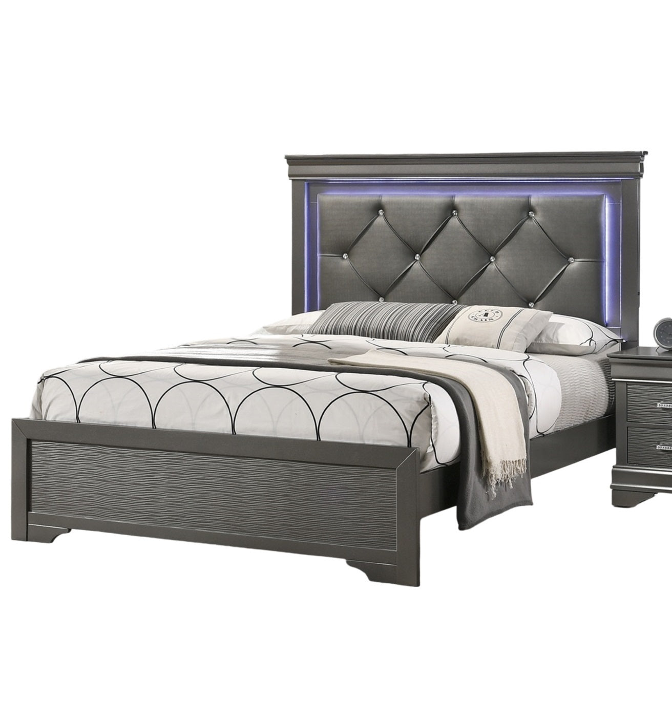 Dark Gray Faux Leather Tufted Headboard