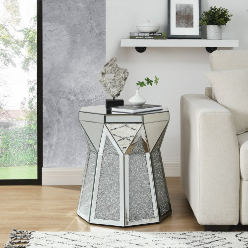 Drum Style Coffee Table with Crystal Inlay - Silver