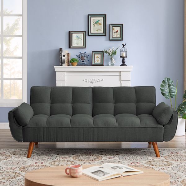 Linen Sofa with Adjustable Backrest - Dark Gray