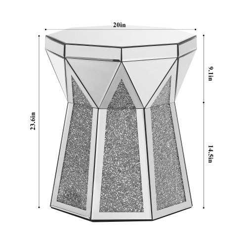 Drum Style Coffee Table with Crystal Inlay - Silver