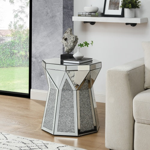 Drum Style Coffee Table with Crystal Inlay - Silver