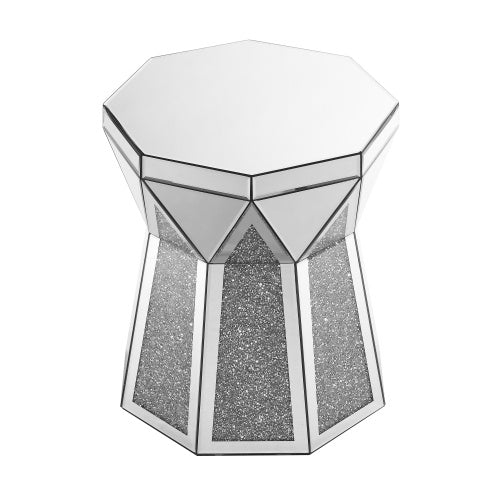Drum Style Coffee Table with Crystal Inlay - Silver