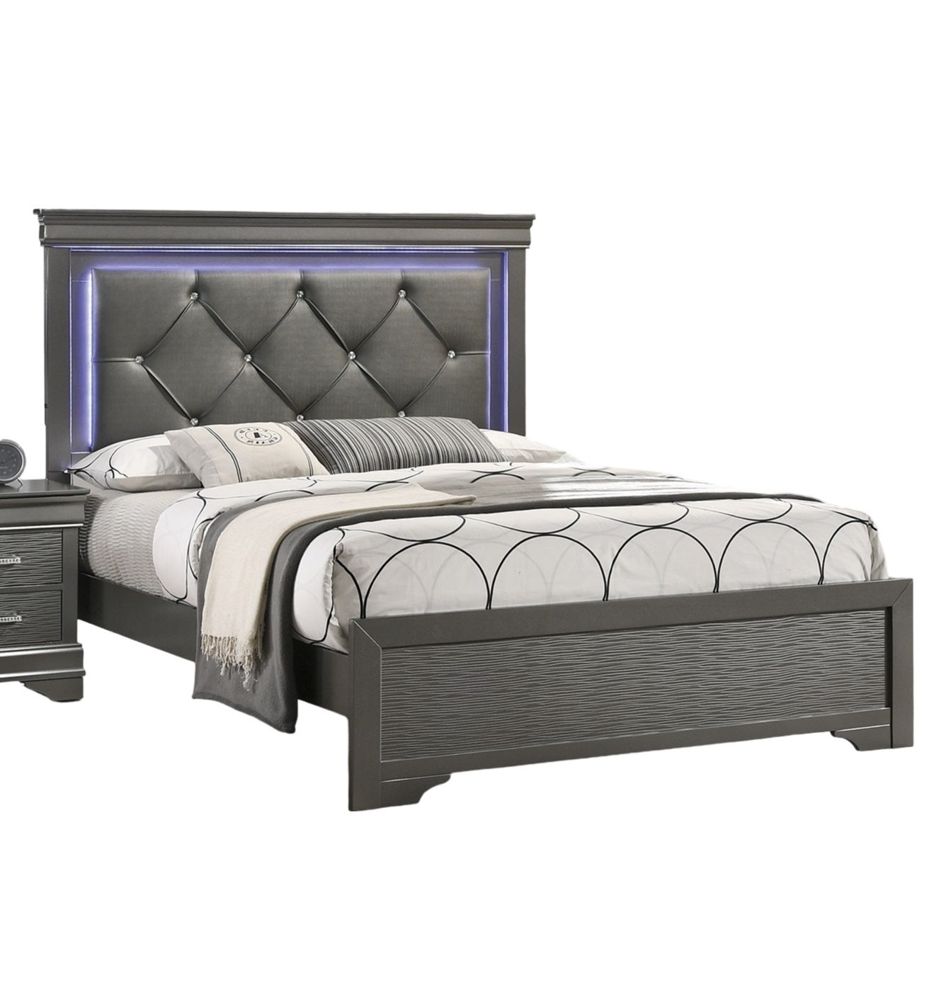 Dark Gray Faux Leather Tufted Headboard