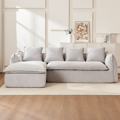 L-Shape Sleeper Sectional with Chaise - Beige & Grey