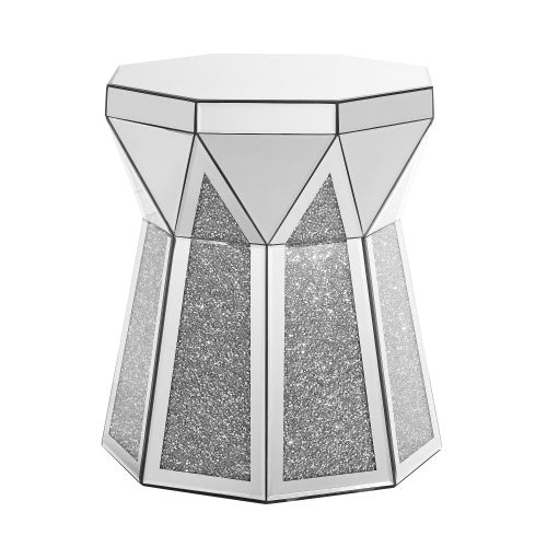 Drum Style Coffee Table with Crystal Inlay - Silver